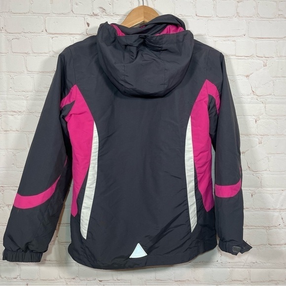 L.L.Bean Jacket Girls Medium 10-12 Gray Pink Full Zip Hooded Pockets - Picture 10 of 13